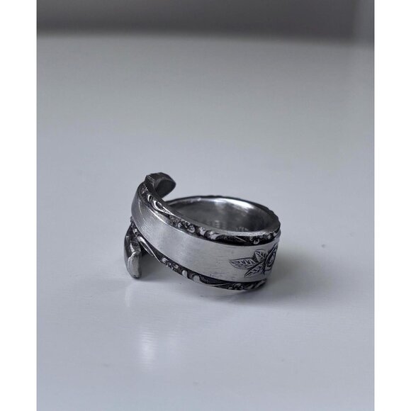 Handmade Rose Spoon Ring - Size 9.5 Floral Silverware Wrap Band Silver - Picture 5 of 8